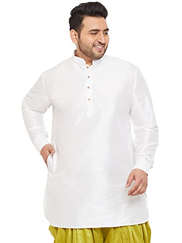 VASTRAMAY Plus Men's White Silk Blend Kurta || Silk Blend Curved Hem Kurta || Elegance for Holi & Eid Celebration_VPLUSMUK001WH_50 - Image 1