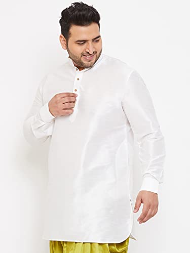VASTRAMAY Plus Men's White Silk Blend Kurta || Silk Blend Curved Hem Kurta || Elegance for Holi & Eid Celebration_VPLUSMUK001WH_50 - Image 3