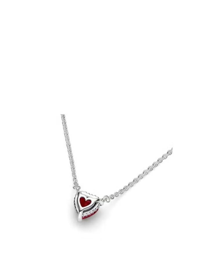 Chomel Sterling Silver Sparkling Heart Halo Pendant Collier Necklace for Women 45cm - Image 2