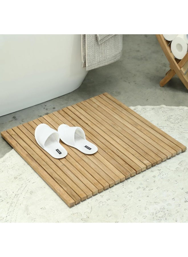 100% Teak Wood Woven Mat - Made from Nordic Teak - Indoor & Outdoor Use - Non-Slip Wooden Platform for Sauna, Pool, Hot Tub Floor, Decor & Protector (Natural Touch, 30" x 30") - Image 2