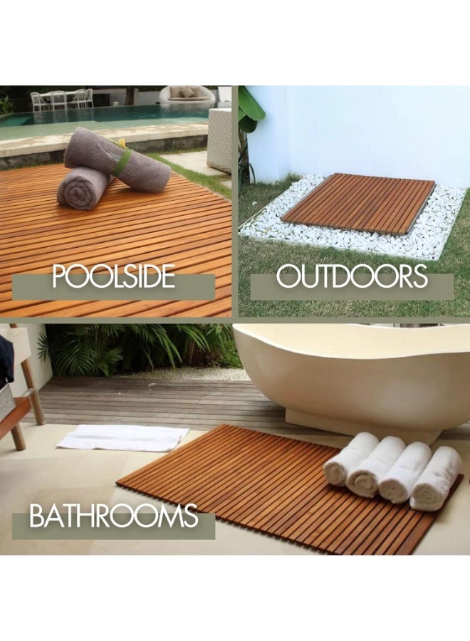 100% Teak Wood Woven Mat - Made from Nordic Teak - Indoor & Outdoor Use - Non-Slip Wooden Platform for Sauna, Pool, Hot Tub Floor, Decor & Protector (Natural Touch, 30" x 30") - Image 5