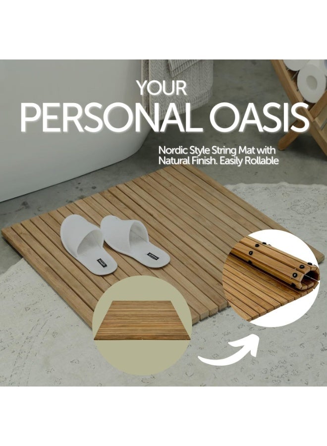 100% Teak Wood Woven Mat - Made from Nordic Teak - Indoor & Outdoor Use - Non-Slip Wooden Platform for Sauna, Pool, Hot Tub Floor, Decor & Protector (Natural Touch, 30" x 30") - Image 3