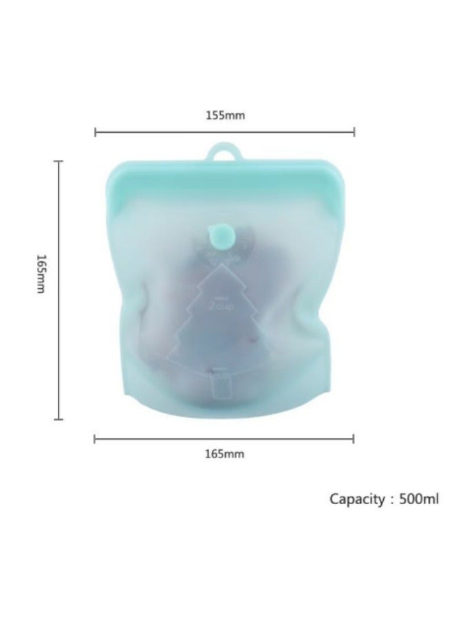Silicone Fresh-Keeping Bag Household Kitchen Food Grade Sealing Bag Food Ziplock Bag Green 500 ML