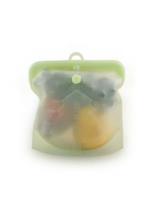 Silicone Fresh-Keeping Bag Household Kitchen Food Grade Sealing Bag Food Ziplock Bag Green 500 ML