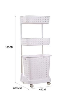 BLOOMING TIME 3 Layer Laundry Basket, Detachable Basket With Handle, Easy To Move With Wheels, White  - Image 2