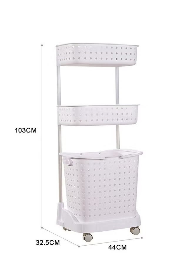 BLOOMING TIME - 3 Layer Laundry Basket, Detachable Basket With Handle, Easy To Move With Wheels, White - Image 1