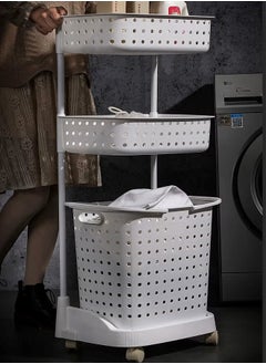 BLOOMING TIME 3 Layer Laundry Basket, Detachable Basket With Handle, Easy To Move With Wheels, White  - Image 1