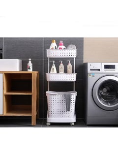 BLOOMING TIME 3 Layer Laundry Basket, Detachable Basket With Handle, Easy To Move With Wheels, White  - Image 4