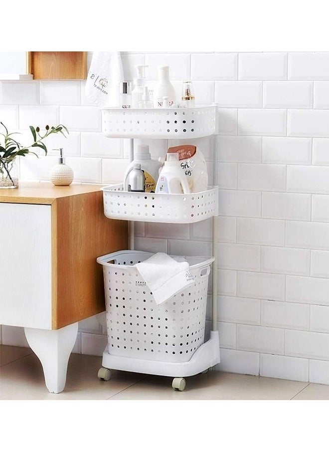 BLOOMING TIME - 3 Layer Laundry Basket, Detachable Basket With Handle, Easy To Move With Wheels, White - Image 1