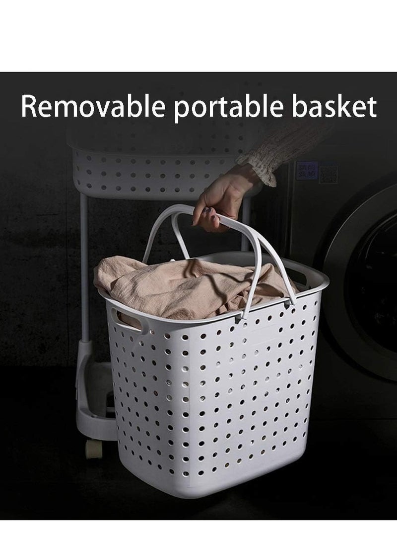 BLOOMING TIME - 3 Layer Laundry Basket, Detachable Basket With Handle, Easy To Move With Wheels, White - Image 1