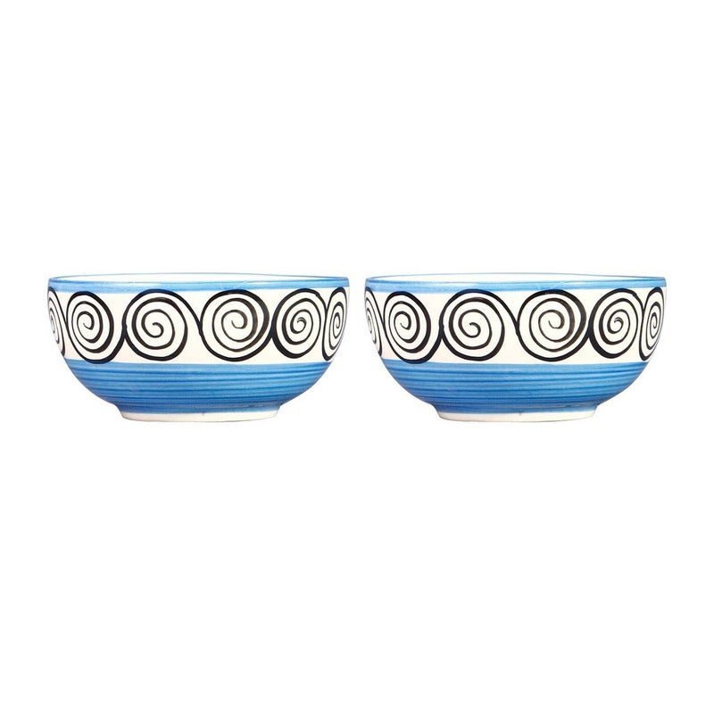 Caffeine Ceramic Handmade Blue Doodle Dessert Bowl (Set of 2, 150 ml) - Image 1