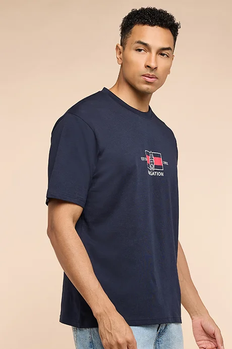 أر أند بي Printed T-Shirt with Crew Neck and Short Sleeves