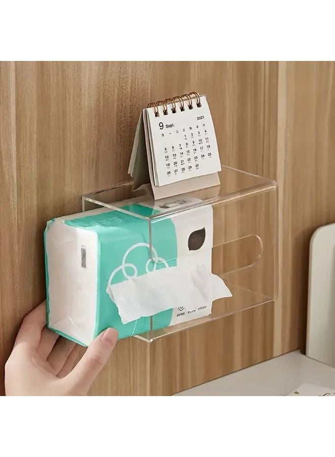 Transparent Acrylic Wall Mounted Tissue Box Holder Adhesive Installation No Drilling Required - Image 5