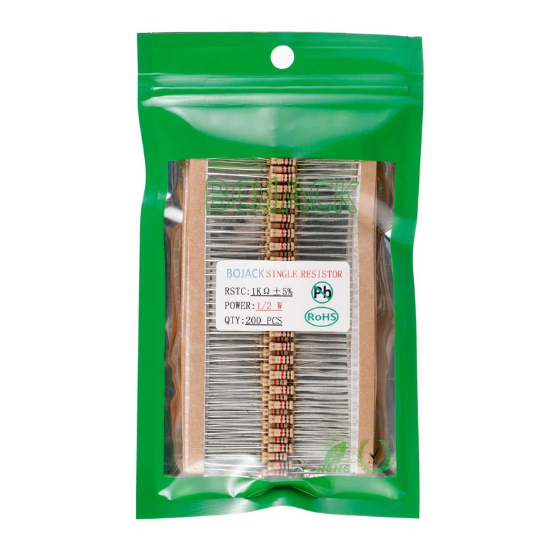 BOJACK 1K Ohm Resistors 1/2 W ±5% Carbon Film Single Resistor (Pack of 200) - Image 2
