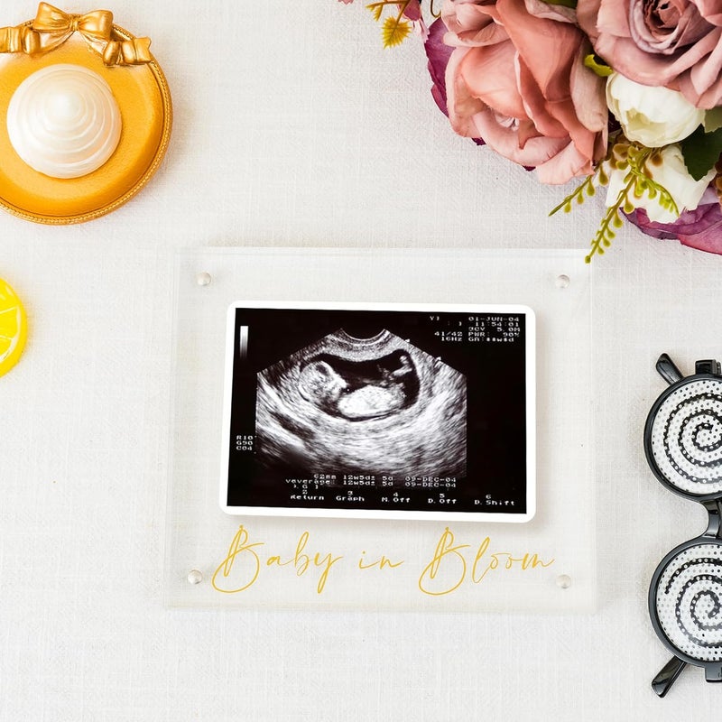 Calculs Baby US Frame Baby in Bloom Ultrasound Sonogram Keepsake Acrylic Picture Frame Freestanding Double Sided Magnetic Lucite Frameless Display Gifts for Her - Image 2