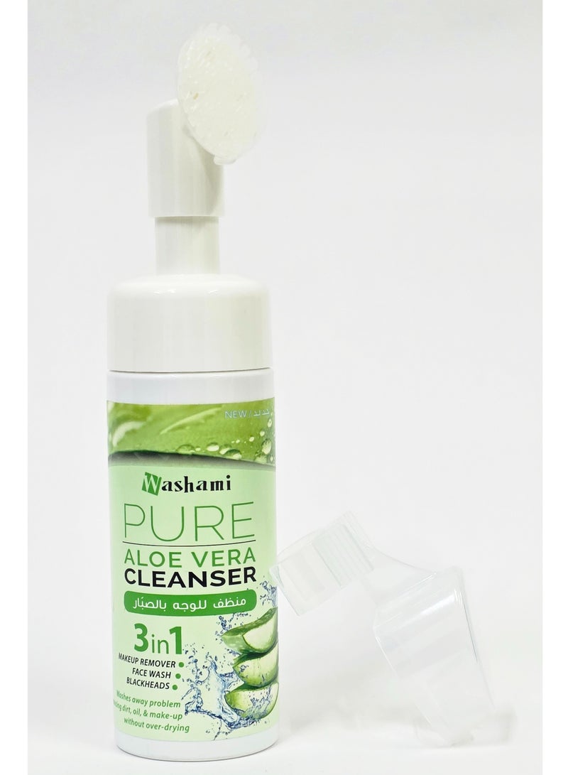 WASHAMI Pure Aloe Vera Cleanser 3-in-1 Face Wash with Brush - Makeup Remover & Blackhead Control - 150ml  - Image 2