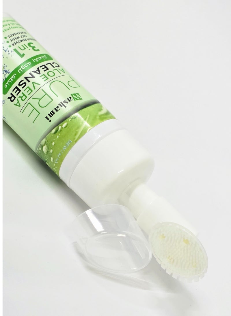 WASHAMI Pure Aloe Vera Cleanser 3-in-1 Face Wash with Brush - Makeup Remover & Blackhead Control - 150ml  - Image 3