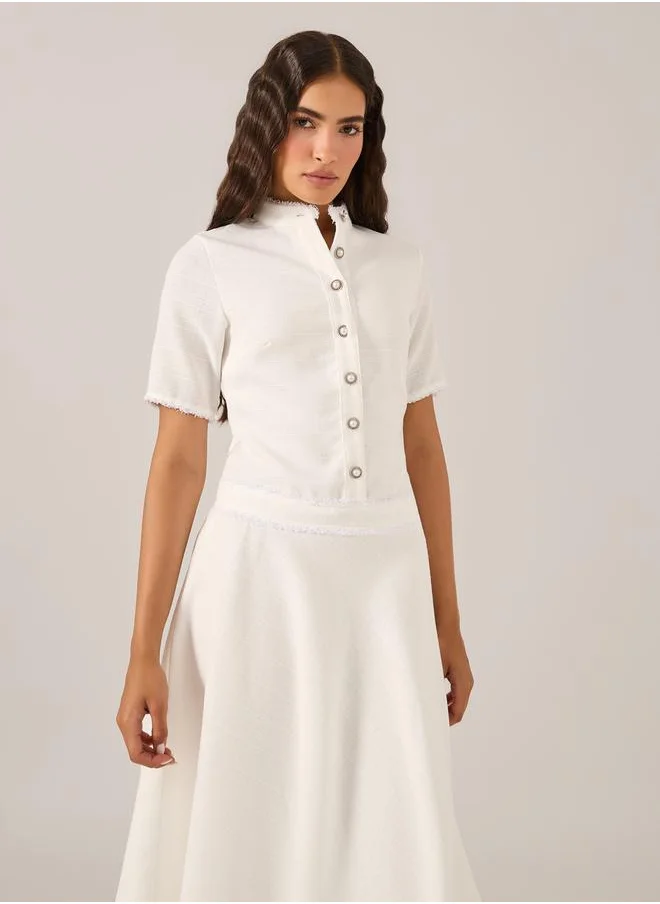 Styli Plain Short Sleeves A-Line Midi Dress