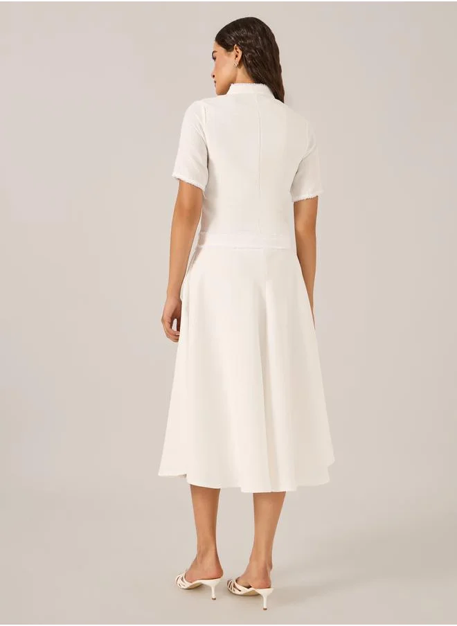 Styli Plain Short Sleeves A-Line Midi Dress