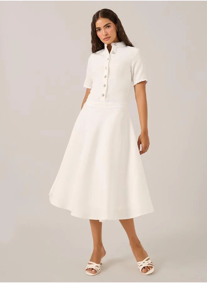 ستايلي Styli Plain Short Sleeves A-Line Midi Dress