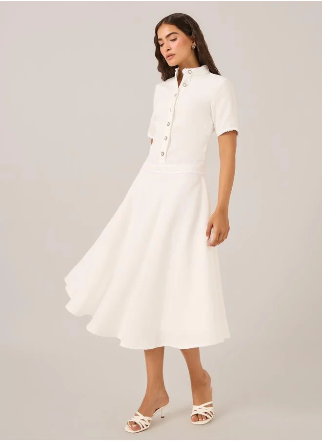 ستايلي Styli Plain Short Sleeves A-Line Midi Dress