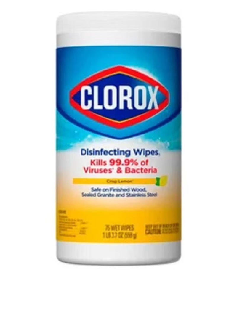 كلوركس مناديل تنظيف مبللة برائحة الليمون النقي، مناديل تنظيف متعددة الأسطح وخالية من المبيضات، 35 منديل مبلل