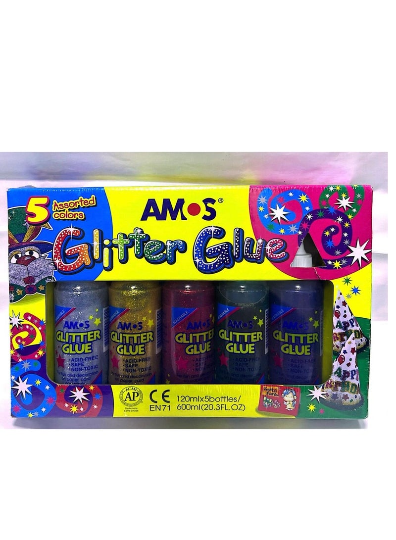 آموس 600 مل غراء لامع في زجاجة، عبوة من 5 ألوان متعددة - Image 1