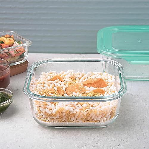 La Opala Cook Serve Store 100% Borosilicate Glass Storage Container | Simply Store with Lid | Square 800 ml | Microwave & Oven Proof | Dishwasher & Freezer Proof | Strong & Durable | Transparent - Image 1
