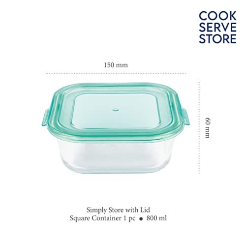 La Opala Cook Serve Store 100% Borosilicate Glass Storage Container | Simply Store with Lid | Square 800 ml | Microwave & Oven Proof | Dishwasher & Freezer Proof | Strong & Durable | Transparent - Image 2