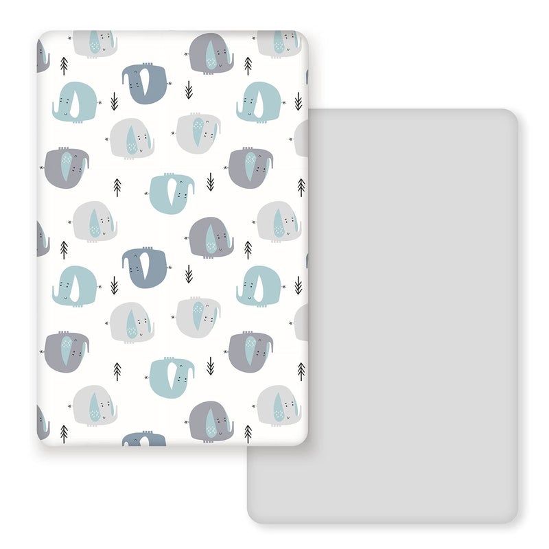 GRSSDER GRSSDER Stretchy Ultra Soft Jersey Knit Fitted Pack n Play Sheets Set 2 Pack PortableMini Cribs Playards Sheets with Deep Pocket Cute Elephant for Girls and Boys