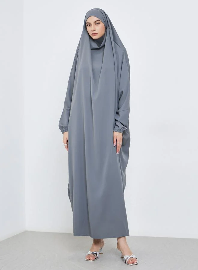 تايك تو Take Two Grey Batwing Sleeve Hooded Abaya