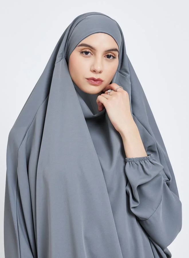 تايك تو Take Two Grey Batwing Sleeve Hooded Abaya