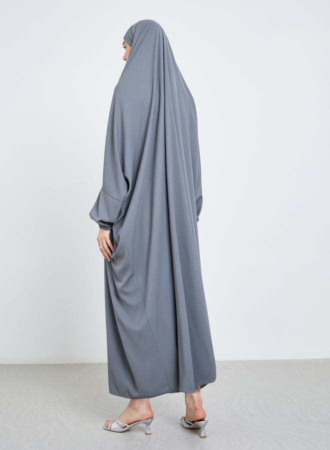 تايك تو عباية رمادية بأكمام خفاش وغطاء رأس - Image 4