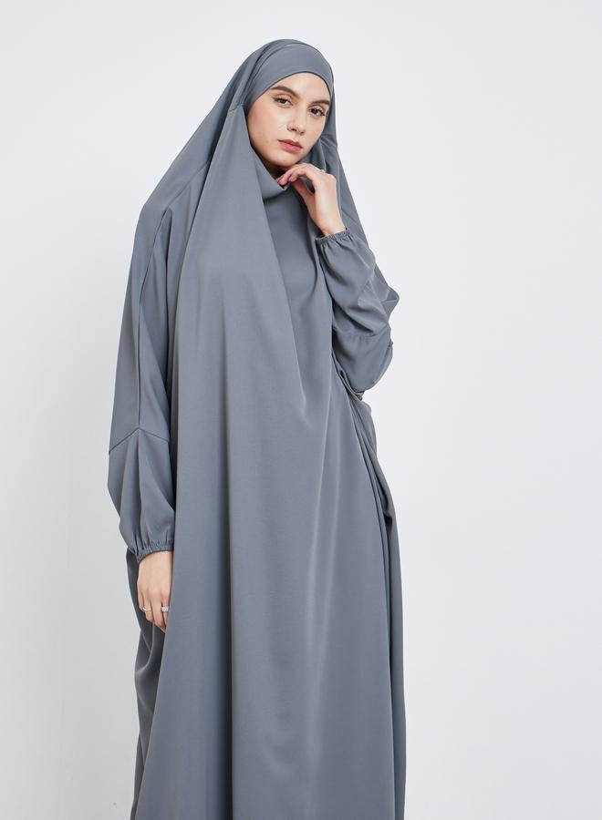 تايك تو عباية رمادية بأكمام خفاش وغطاء رأس - Image 2