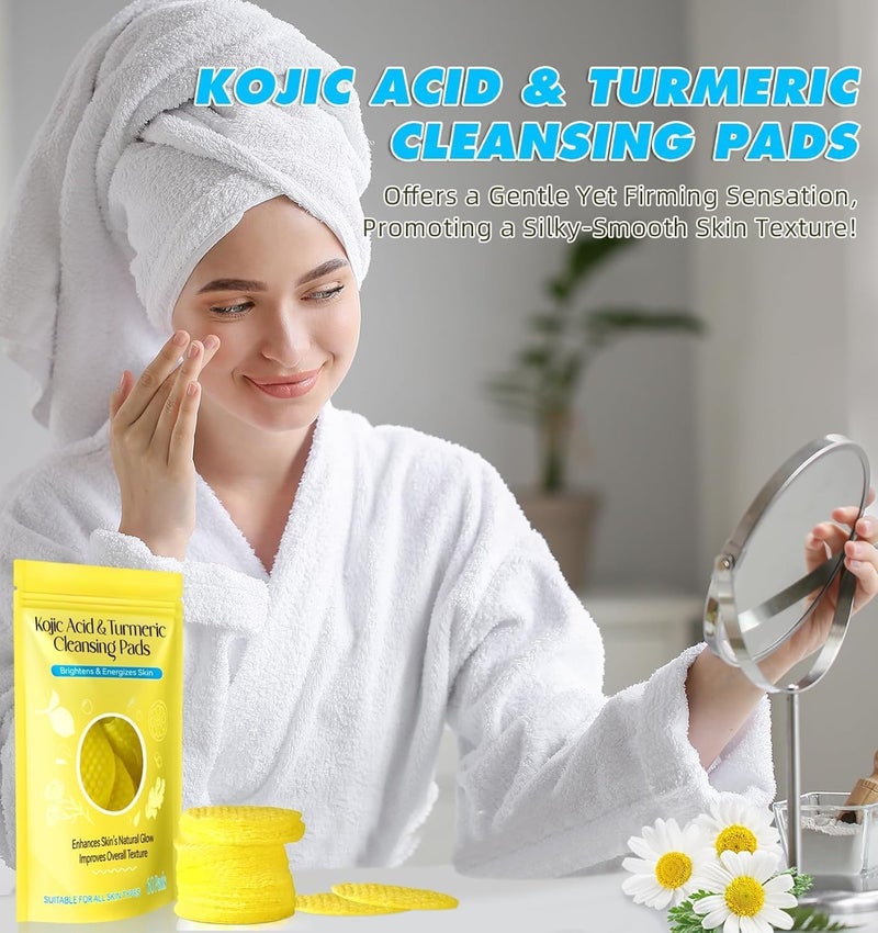 WARRIO Acid and Turmeric Cleansing Pads for Dark Spots, Skin Brightening & Acne Prevention, with Vitamin B5, Vitamin C, Turmeric Infused Foaming Exfoliating Pads, for Face for All Skin Types - 60PCS - Image 4