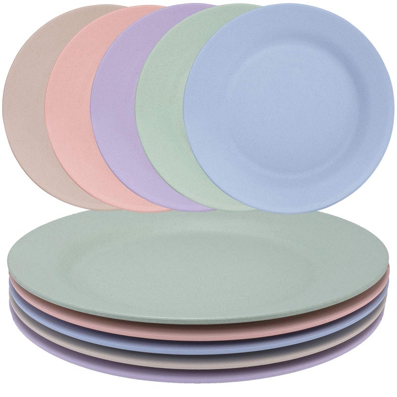 LuckyZone 11inch5pcs Wheat Straw Plates  Reusable  Unbreakable Plate  Dishwasher  Microwave Safe  Perfect for Dinner Dishes  Healthy Lightweight BPA Free  EcoFriendly 5 colors