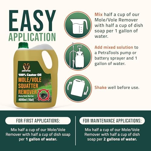 Petra 100% Castor Oil for Moles and Voles - Get Rid of Moles & Voles - Most Effective Way to Get Rid of Moles in Your Yard - Gopher, Ground Mole, Vole Caster Oil - Pet Safe, Food Grade (135 Fl Oz) - Image 5