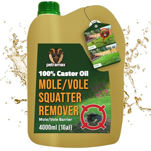 Petra 100% Castor Oil for Moles and Voles - Get Rid of Moles & Voles - Most Effective Way to Get Rid of Moles in Your Yard - Gopher, Ground Mole, Vole Caster Oil - Pet Safe, Food Grade (135 Fl Oz) - Image 1