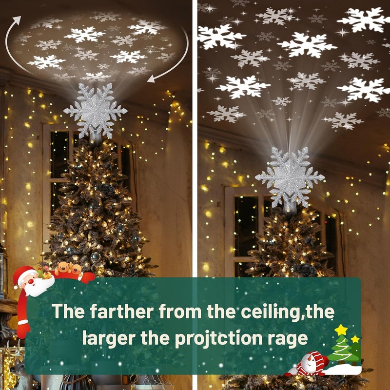 Sunvigor Christmas Tree Topper Lighted with 6 Projection Modes,Christmas Star Tree Topper Built-in LED Rotating Projector Lights 3D Christmas Tree Decorations for Xmas Party Holiday Decor(Silver Snowflake) - Image 4