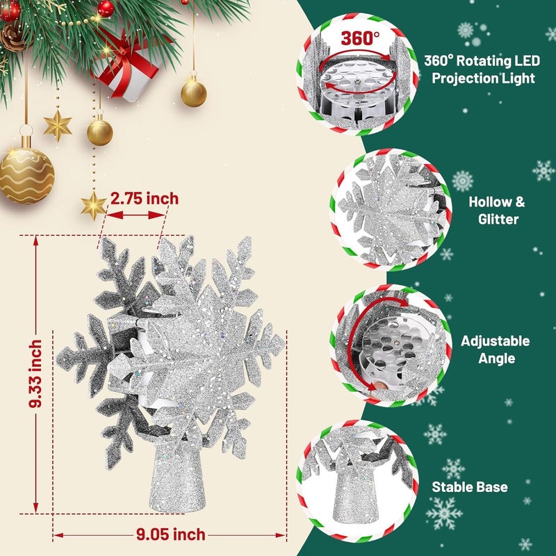 Sunvigor Christmas Tree Topper Lighted with 6 Projection Modes,Christmas Star Tree Topper Built-in LED Rotating Projector Lights 3D Christmas Tree Decorations for Xmas Party Holiday Decor(Silver Snowflake) - Image 3