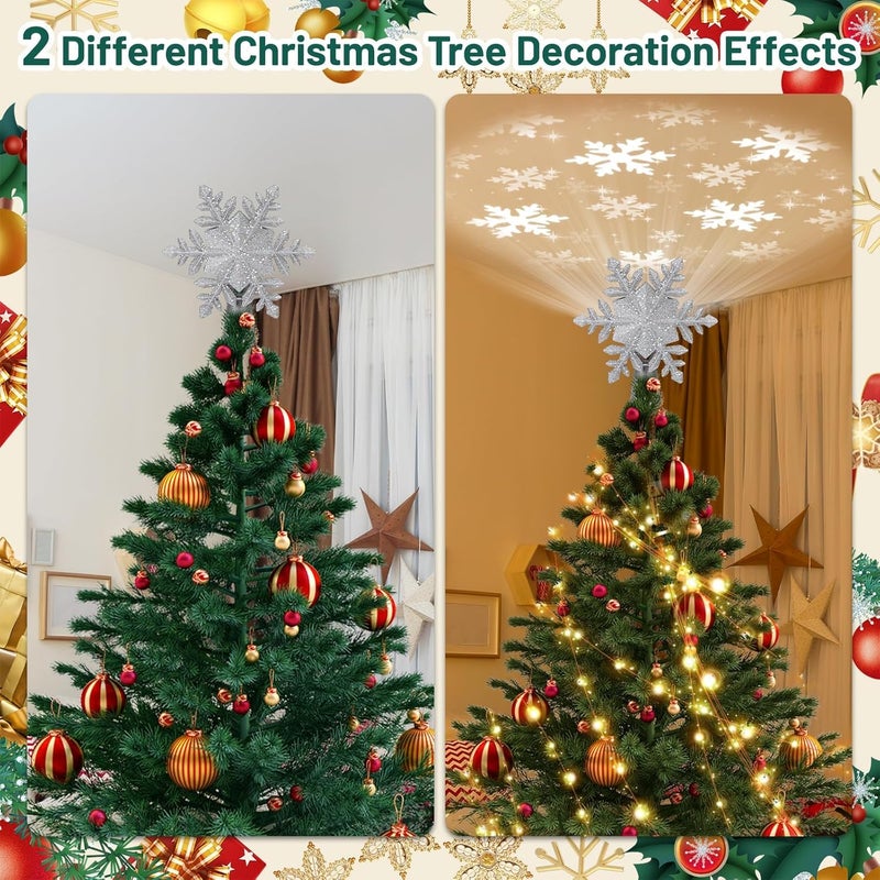 Sunvigor Christmas Tree Topper Lighted with 6 Projection Modes,Christmas Star Tree Topper Built-in LED Rotating Projector Lights 3D Christmas Tree Decorations for Xmas Party Holiday Decor(Silver Snowflake) - Image 5