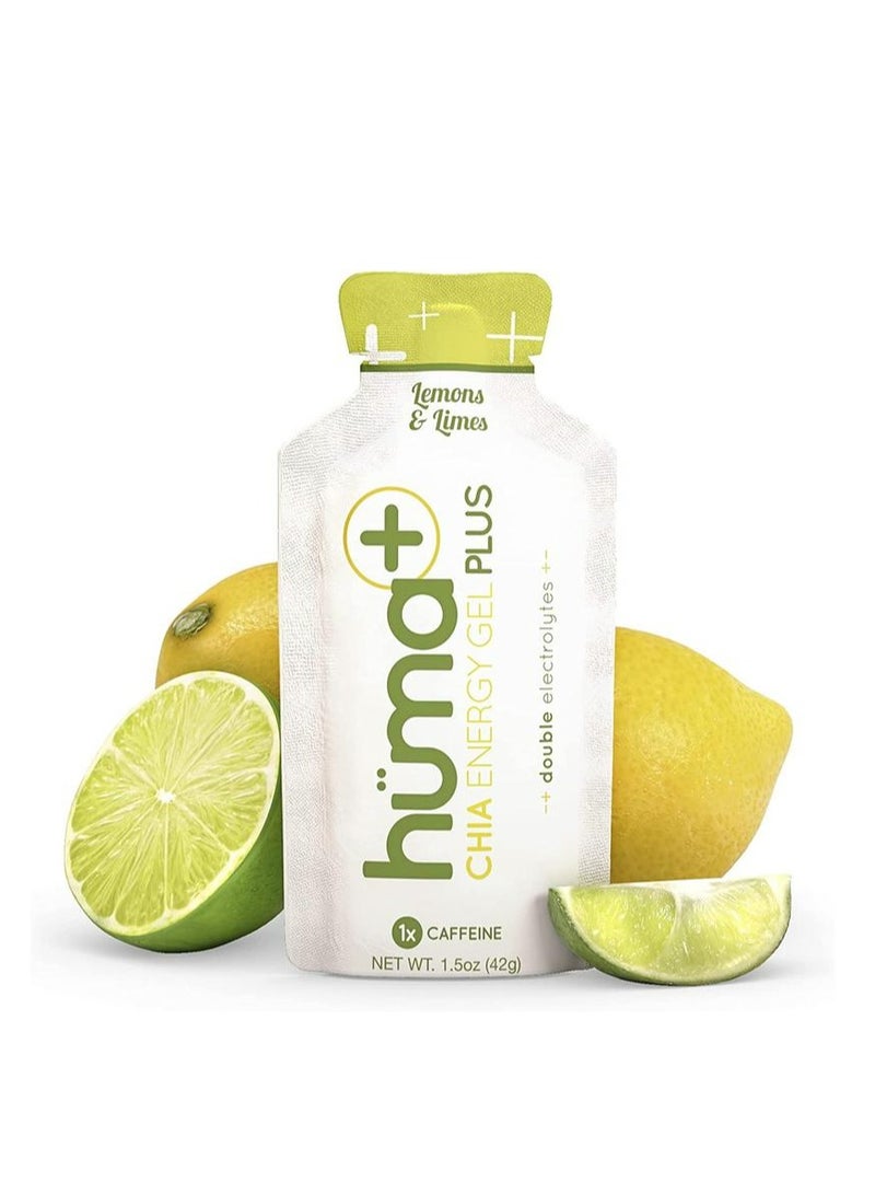 Huma Energy Gel Plus Lemons and Limes 9 count x 44g 21gr Carbs 245mg Sodium 1x Caffeine 25mg 2x Electrolytes All Natural Vegan Gluten Free No Stomach Problems - Pack of 9 - Image 1