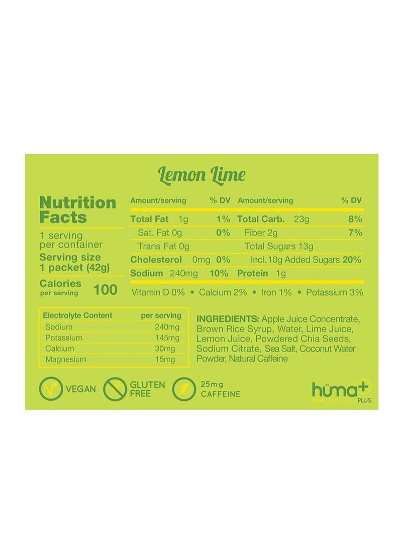 Huma Energy Gel Plus Lemons and Limes 9 count x 44g 21gr Carbs 245mg Sodium 1x Caffeine 25mg 2x Electrolytes All Natural Vegan Gluten Free No Stomach Problems - Pack of 9 - Image 2