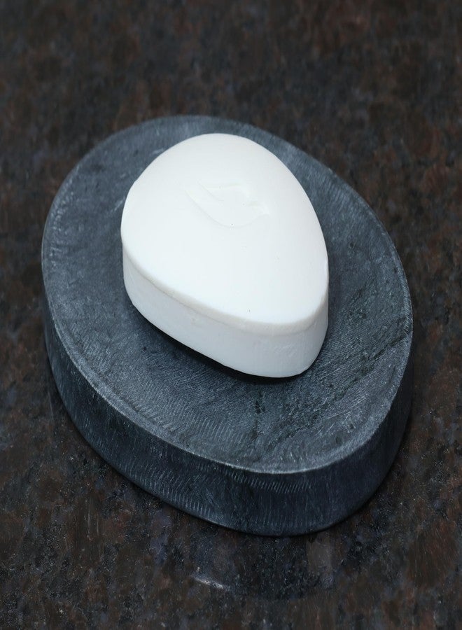 Crocon Natural Grey Marble Soap Tray - Oval Shape, Easy Cleaning, Self-Draining, Non-Slip Design for Bathroom and Kitchen, Size: 6x3.5 Inch - Image 1
