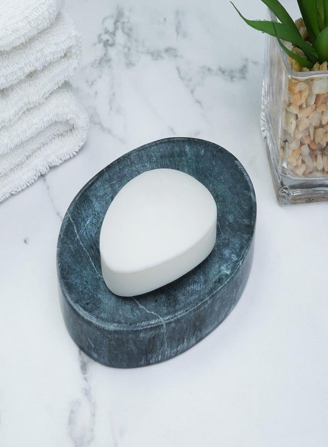Crocon Natural Grey Marble Soap Tray - Oval Shape, Easy Cleaning, Self-Draining, Non-Slip Design for Bathroom and Kitchen, Size: 6x3.5 Inch - Image 2
