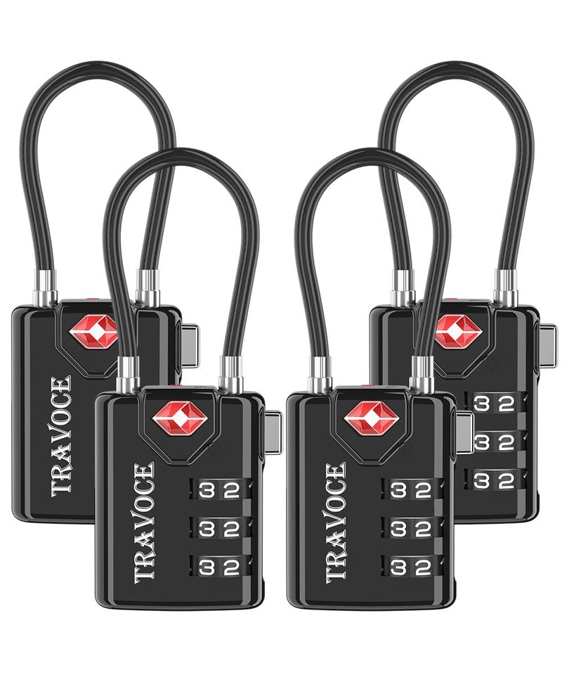 Travoce TSA Approved Luggage Locks, Travel Locks Which Also Work Great as Gym Locks, Toolbox Lock, Backpack and More, Black 4 Pack - Image 1