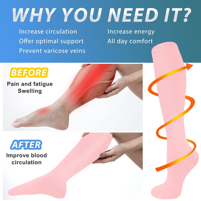 Aoliks Pink Compression Socks for Women & Men,Circulation Socks for Pregnancy Support Nurses Hiking - Image 2