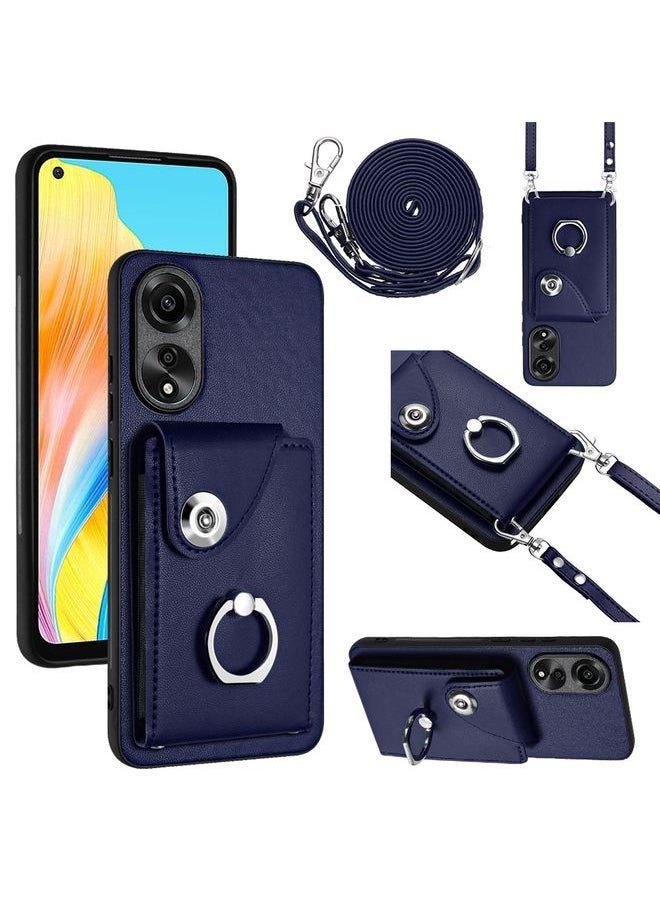 HuHa Case Cover For OPPO A78 4G Global Organ Card Bag Ring Holder Phone Case with Long Lanyard Blue 