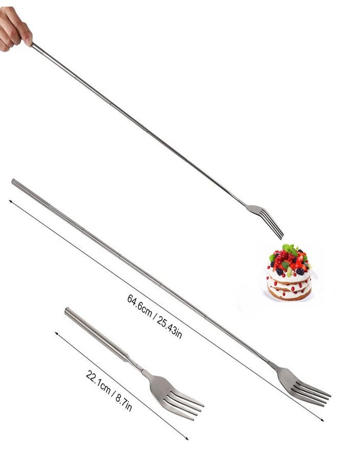 YAMHOHO Extendable Table Fruit Dessert Fork, Extendable Barbecue Table Fruit Dessert Fork, Telescopic Fork, Durable Stainless Steel Cutlery 8.7 to 25.4 inches - Image 2