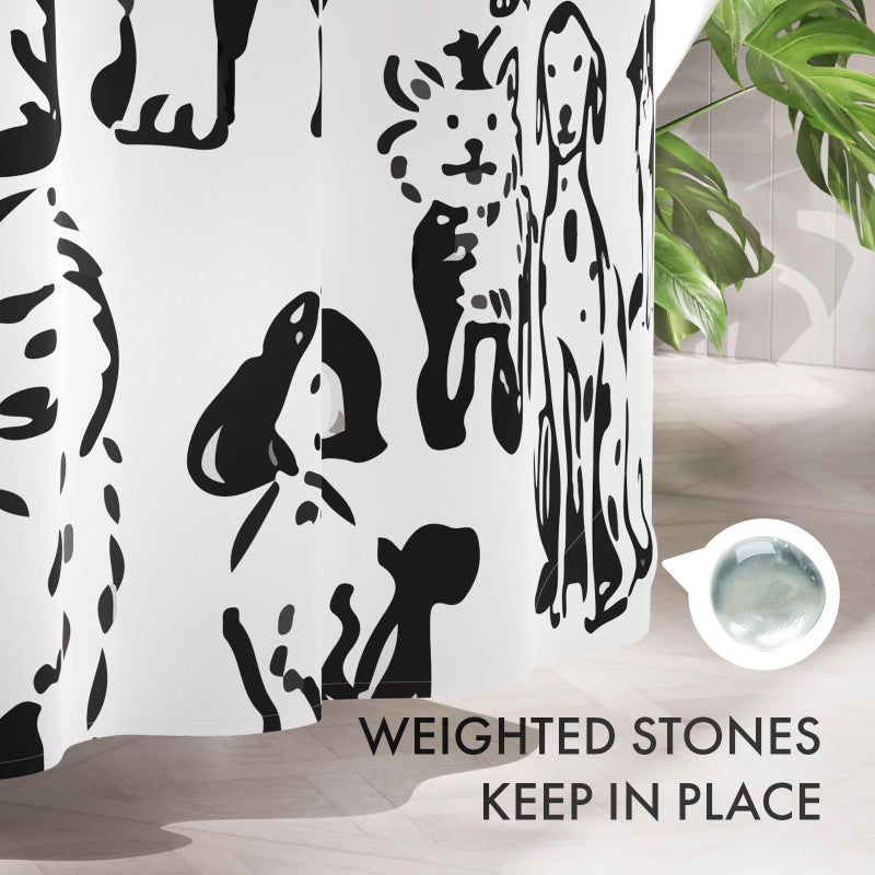 AmazerBath Shower Curtain, Washable Cloth Cute Dogs Kids White and Black Shower Curtain Set with 12 Shower Curtain Hooks, Kawaii Pet Puppy Waterproof Shower Curtains for Bathroom Decor, 72x72 Inches - Image 4